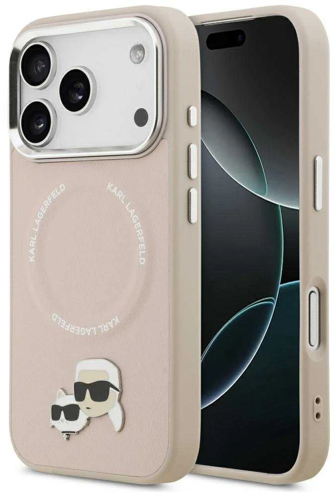 Karl Lagerfeld Karl & Choupette Pins MagSafe dėklas Apple iPhone 17 Pro rožinės spalvos