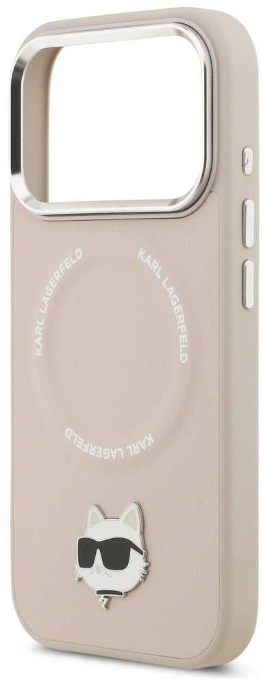 Karl Lagerfeld Choupette Pin MagSafe dėklas skirtas Apple iPhone 17 Pro rožinės spalvos