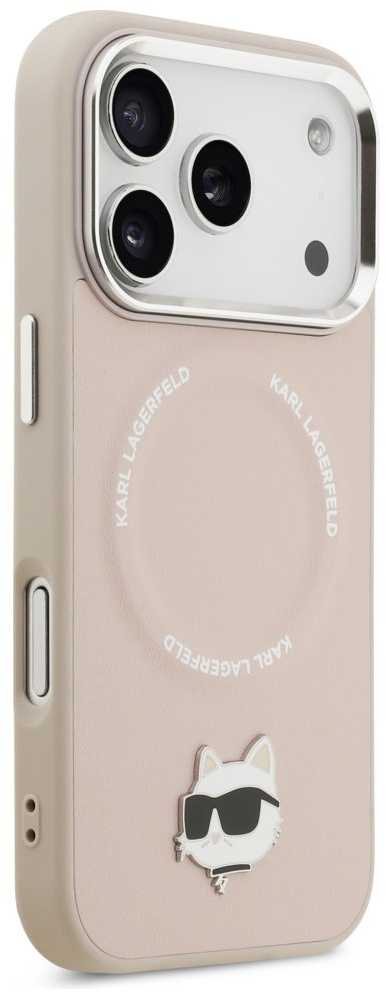 Karl Lagerfeld Choupette Pin MagSafe dėklas skirtas Apple iPhone 17 Pro rožinės spalvos