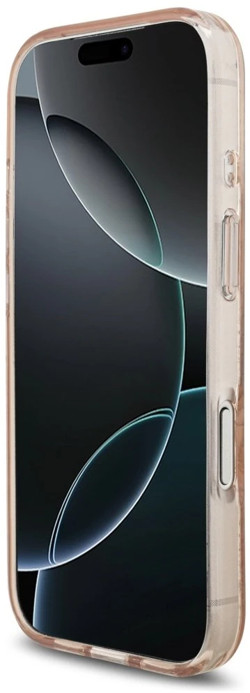 Guess IML Flowers Electro Pearl Strap MagSafe dėklas skirtas Apple iPhone 17 Pro rožinės spalvos