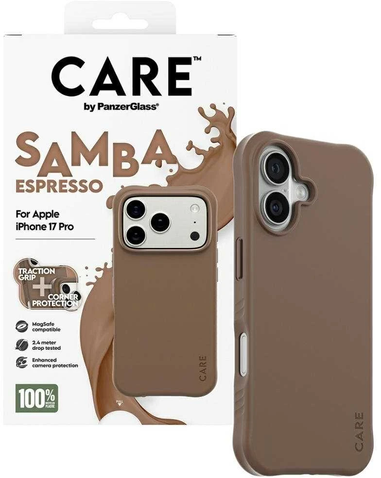 „Panzer Glass CARE by PanzerGlass“ madingas „Samba MagSafe“ dėklas, skirtas „iPhone 17 Pro“ – rudas