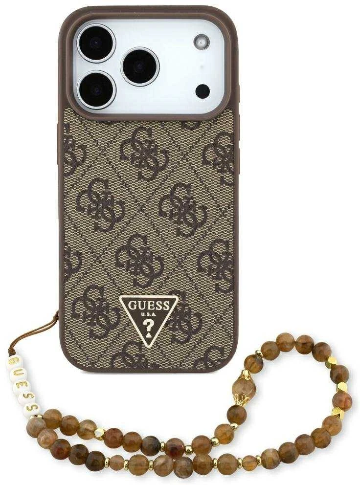 Original dėklas GUESS 4G Strap Triangle Logo MagSafe skirtas Apple iPhone 17 Pro rudos spalvos
