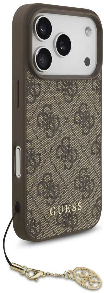 Guess 4G Charm dėklas skirtas Apple iPhone 17 Pro Tone on Tone rudos spalvos