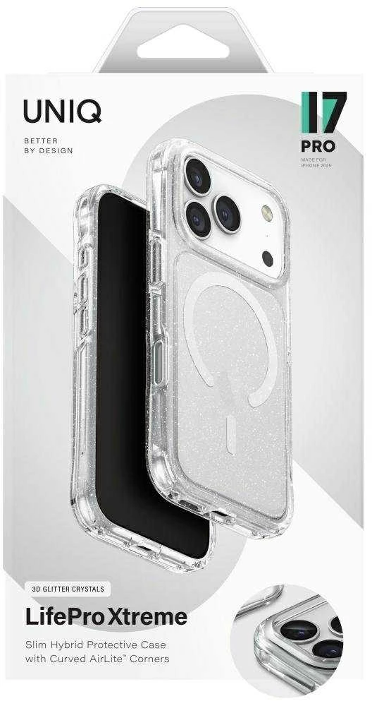 UNIQ LifePro Xtreme Dėklas Apple iPhone 17 Pro Magclick Charging skaidrus/Glitter