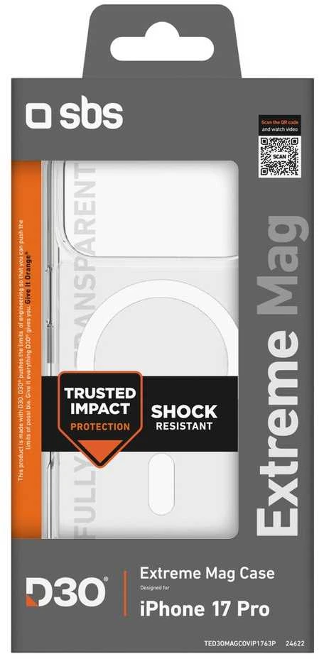 SBS Extreme Mag dėklas with D3O Technology skirtas Apple iPhone 17 Pro – skaidrus