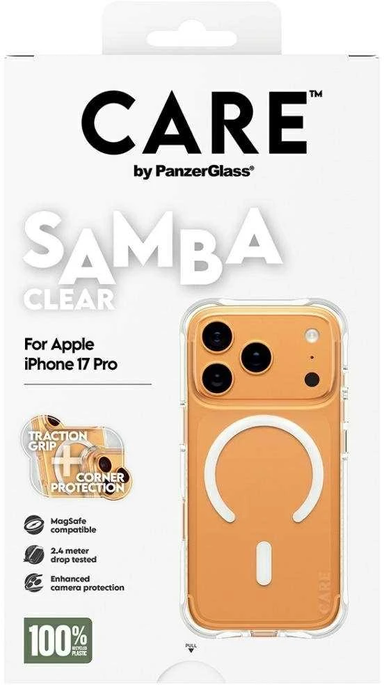 „Panzer Glass CARE by PanzerGlass“ madingas „Samba“ dėklas su „Baltas MagSafe“, skirtas „iPhone 17 Pro“ – permatomas