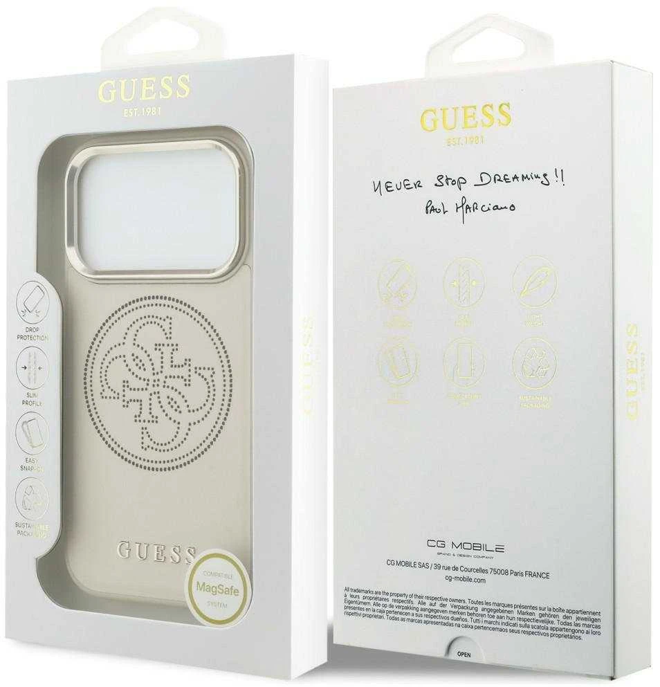„Guess“ perforuotas 4G „MagSafe“ dėklas, skirtas „iPhone 17 Pro“ – rusvai geltonas