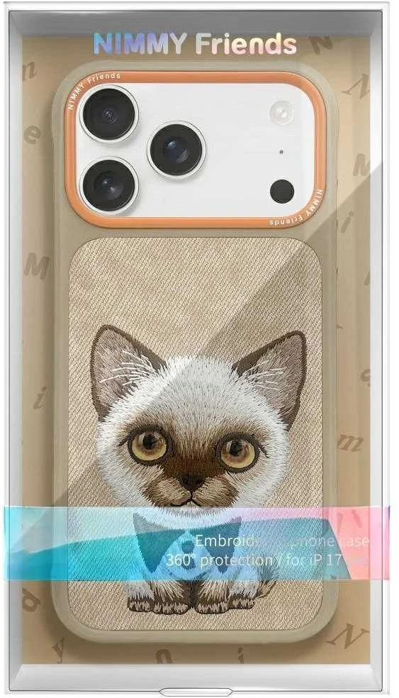 Nimmy Big Eyed Pet 2.0 Cat Dėklas skirtas Apple iPhone 17 Pro rusvai gelsvas