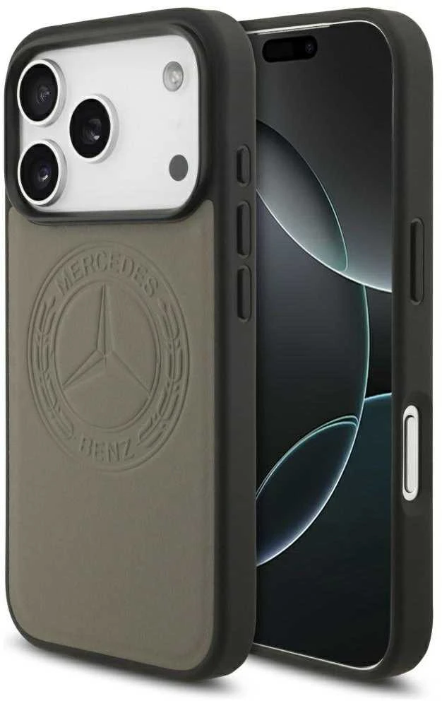 Dėklas Mercedes Leather Vintage Logo MagSafe Apple iPhone 17 Pro taupe