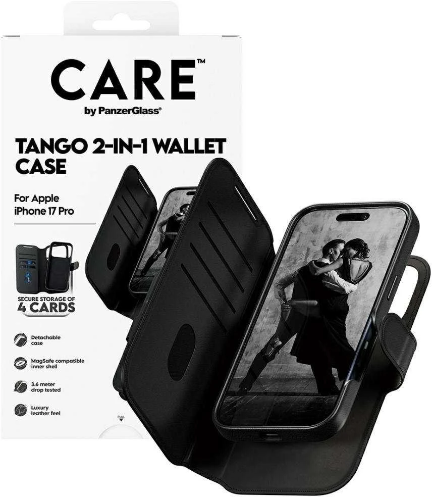 „Panzer Glass CARE by PanzerGlass Feature Tango 2in1“ piniginės dėklas su „MagSafe“ jungtimi, skirtas „iPhone 17 Pro“ – Juodas