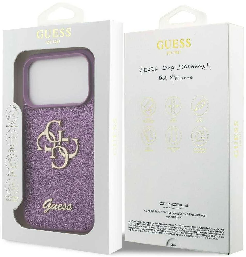 Dėklas Guess Fixed Glitter Big 4G Apple iPhone 17 Pro lilac