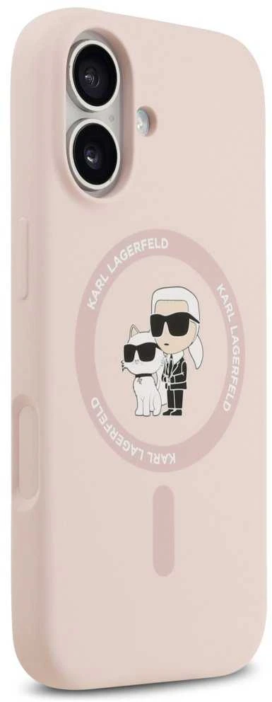 Dėklas Karl Lagerfeld Silicone Karl&Choupette Ring MagSafe skirtas Apple iPhone 17 rožinės spalvos