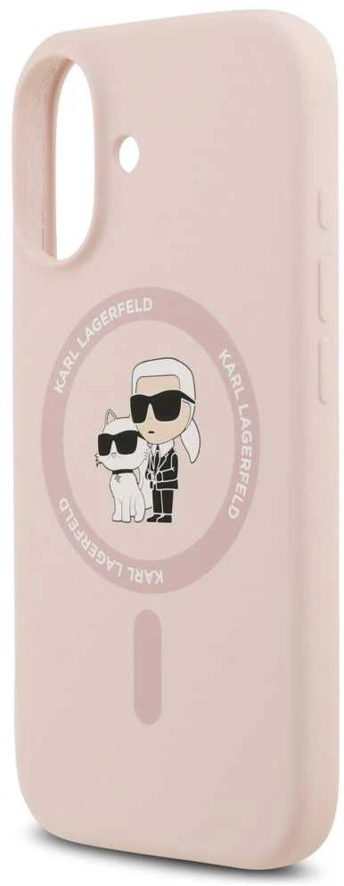 Dėklas Karl Lagerfeld Silicone Karl&Choupette Ring MagSafe skirtas Apple iPhone 17 rožinės spalvos