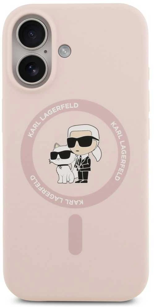 Dėklas Karl Lagerfeld Silicone Karl&Choupette Ring MagSafe skirtas Apple iPhone 17 rožinės spalvos
