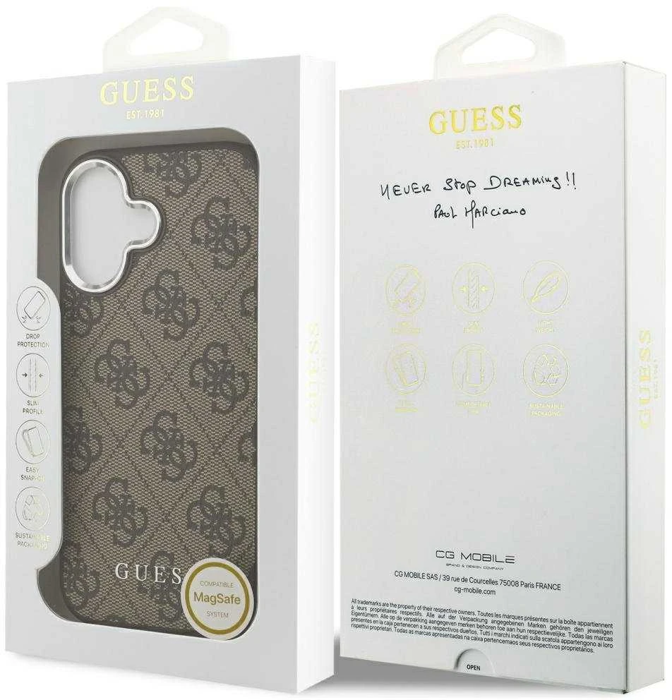 Dėklas Guess 4G Classic Logo MagSafe skirtas Apple iPhone 17 rudos spalvos