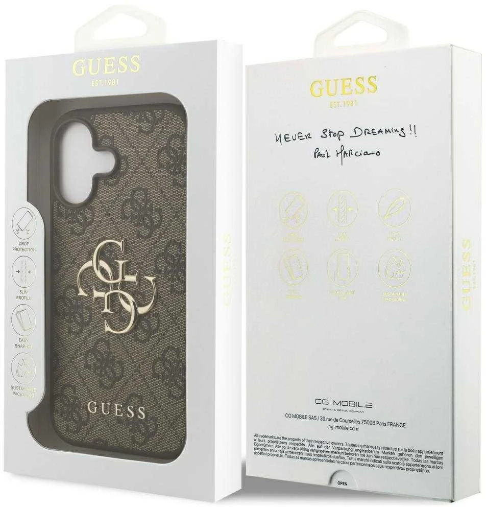 Dėklas Guess 4G Big Logo skirtas Apple iPhone 17 rudos spalvos