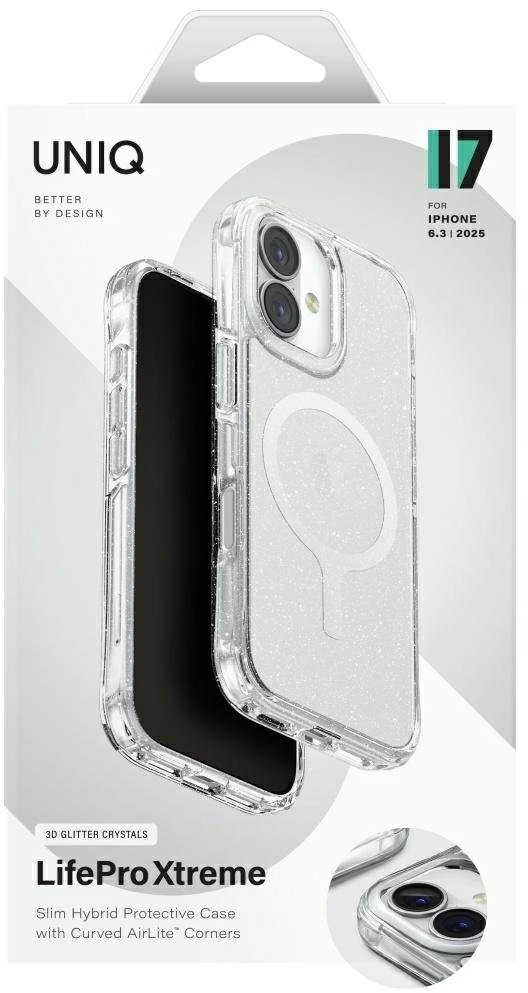 UNIQ LifePro Xtreme Dėklas Apple iPhone 17 Magclick Charging skaidrus/Glitter