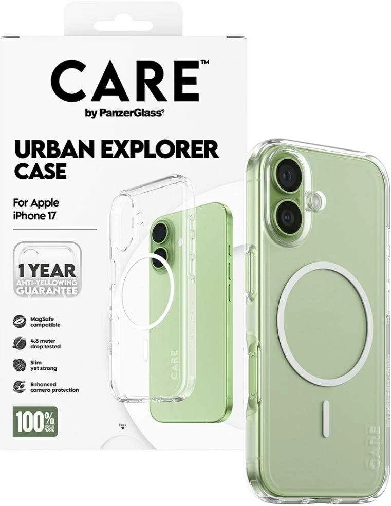 „Panzer Glass CARE by PanzerGlass Flagship Urban Explorer“ dėklas su „Baltas MagSafe“, skirtas „iPhone 17“ – permatomas