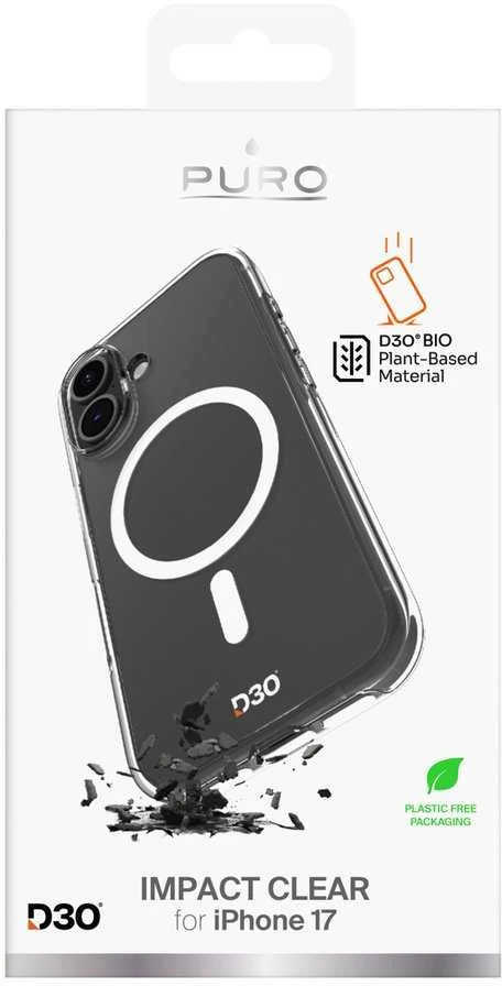 Puro Impact Clear D3O TPU+PC suderinamas su MagSafe dėklas skirtas Apple iPhone 17 – skaidrus