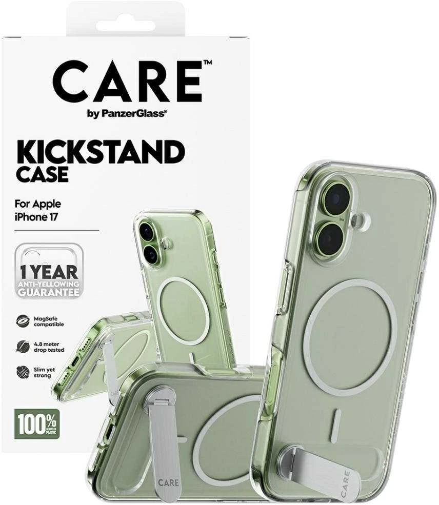„Panzer Glass CARE by PanzerGlass“ apsauginis dėklas su atramėle „MagSafe“, skirtas „iPhone 17“ – permatomas