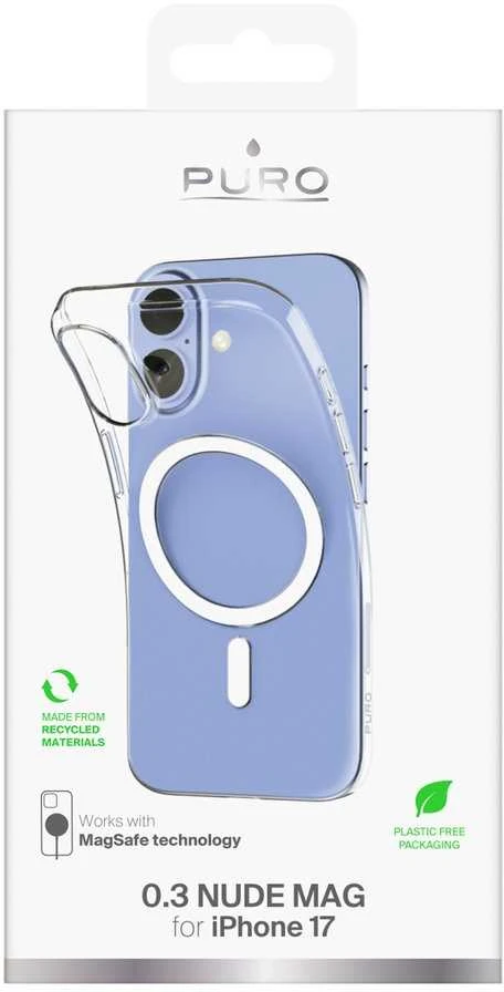 Puro 0.3 MAG Ultra-Slim TPU Dėklas suderinamas su MagSafe skirtas Apple iPhone 17 – skaidrus
