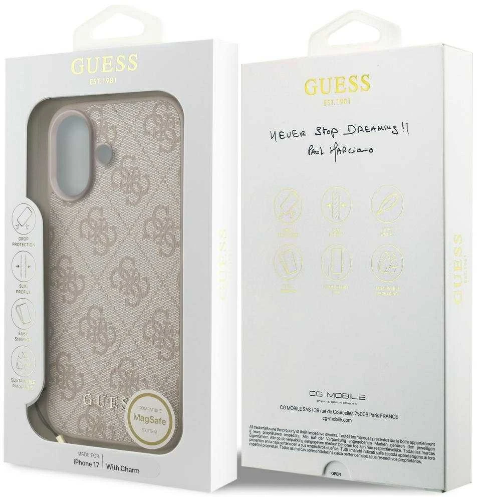 Guess 4G Charm dėklas skirtas Apple iPhone 17 Tone on Tone rožinės spalvos