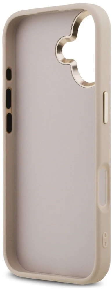 Guess PU odos 4G Metal Logo Gold Frame dėklas skirtas iPhone 17 rožinės spalvos
