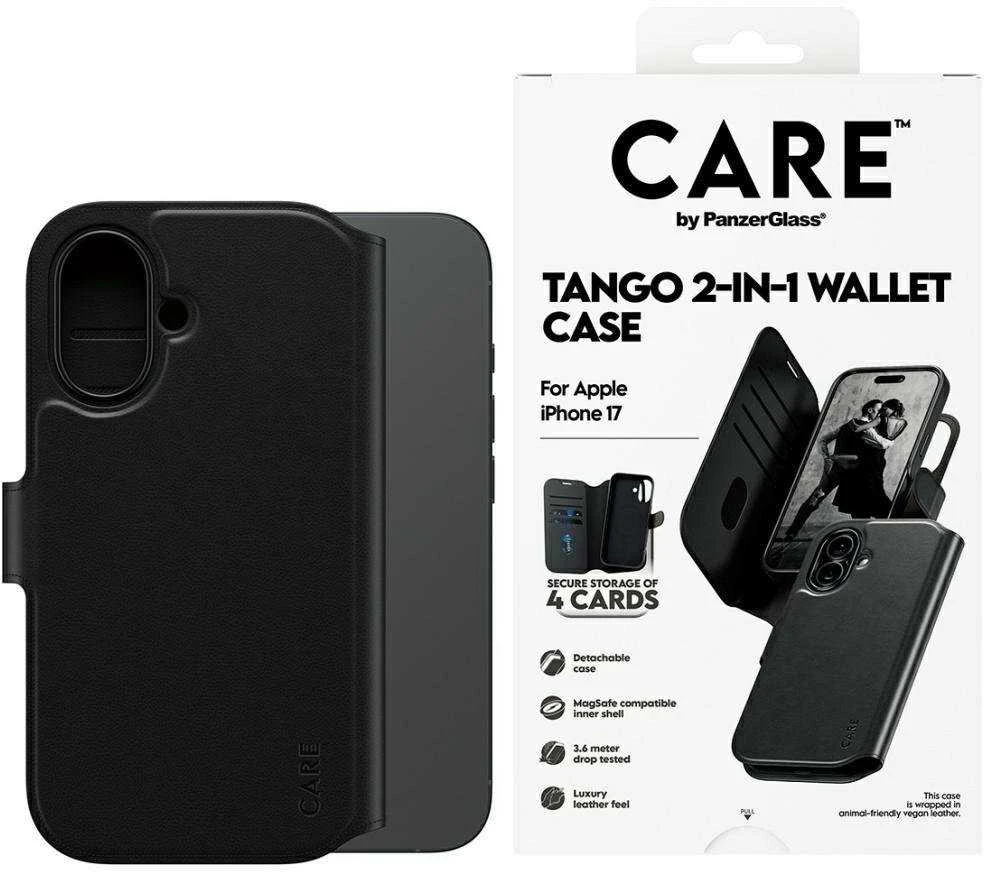 Panzer Glass „CARE by PanzerGlass Feature Tango 2in1“ piniginės dėklas su „MagSafe“ jungtimi, skirtas „iPhone 17“ – juodas