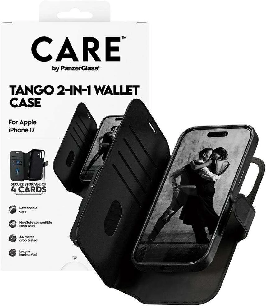 Panzer Glass „CARE by PanzerGlass Feature Tango 2in1“ piniginės dėklas su „MagSafe“ jungtimi, skirtas „iPhone 17“ – juodas