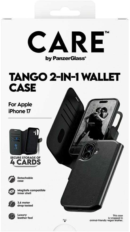 Panzer Glass „CARE by PanzerGlass Feature Tango 2in1“ piniginės dėklas su „MagSafe“ jungtimi, skirtas „iPhone 17“ – juodas