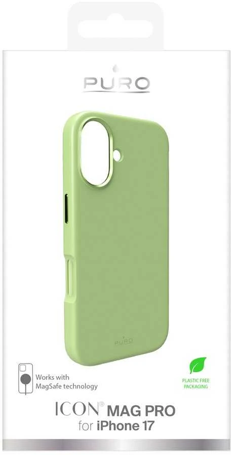 Puro Icon Mag Pro Liquid Silicone dėklas skirtas iPhone 17, MagSafe Compatible, with Camera Protection and Aluminum Mygtukai – Žalias