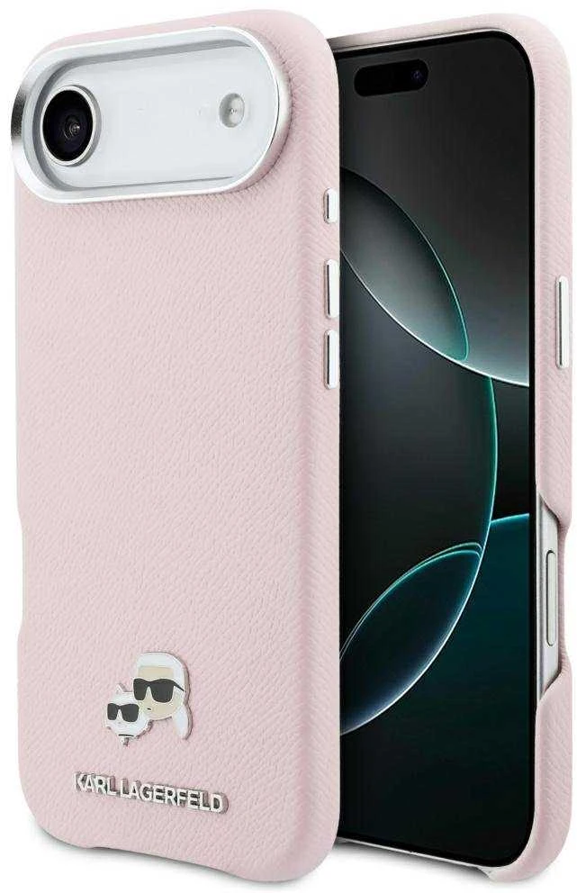 Dėklas Karl Lagerfeld Karl & Choupette Head Pins Saffiano MagSafe iPhone Air Case - Rožinė