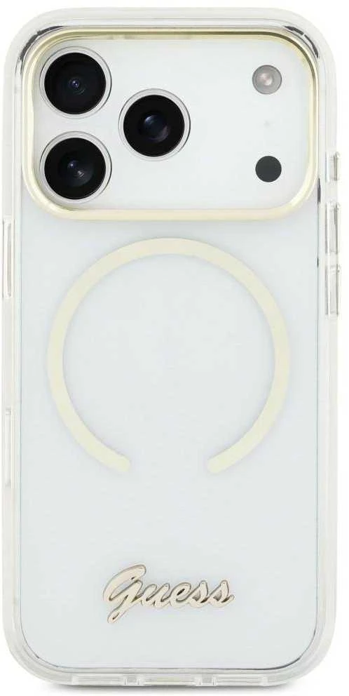 „Guess IML Script Metal MagSafe“ dėklas, skirtas „iPhone Air“ – skaidrus