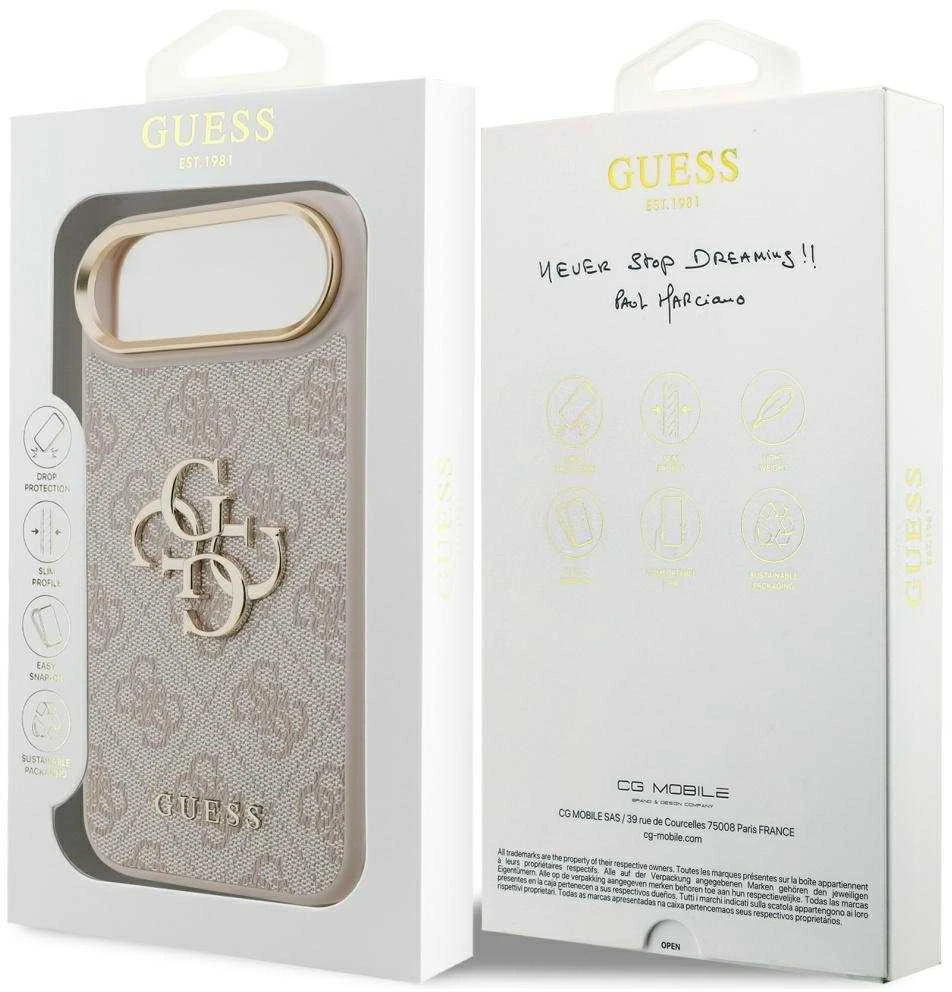 Guess PU Leather 4G Metal Logo Gold Frame dėklas skirtas Apple iPhone Air rožinės spalvos