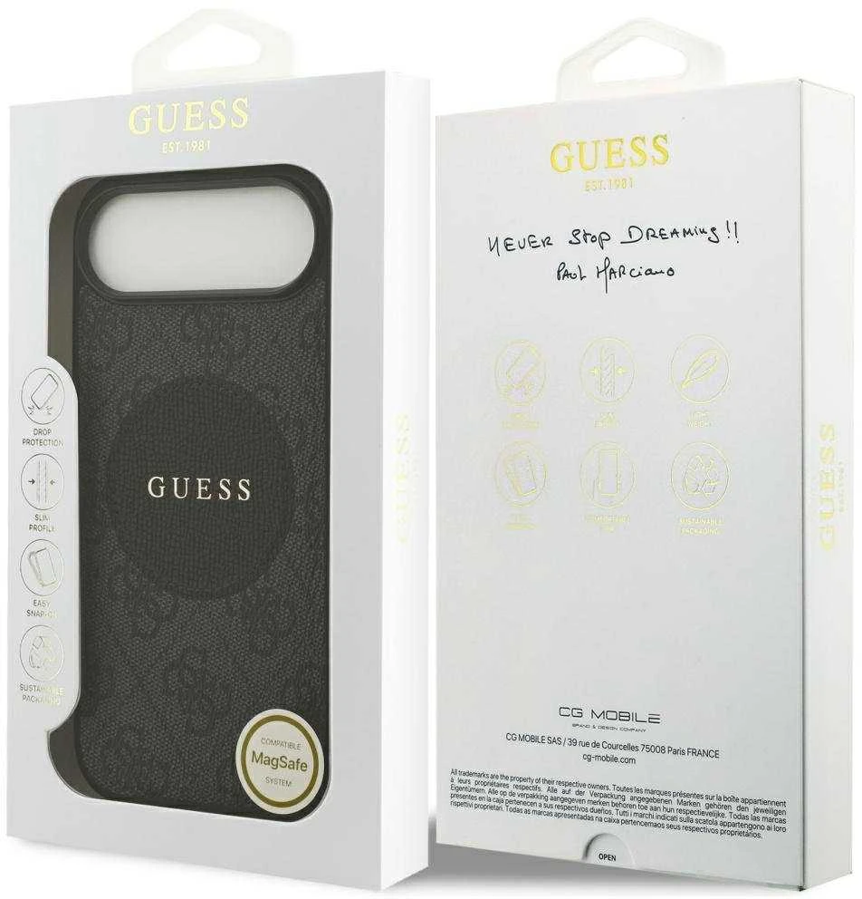 Dėklas GUESS 4G Circle Classic Logo MagSafe skirtas Apple iPhone 17 Air juodos spalvos