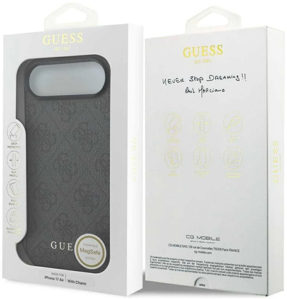 Guess 4G Charm dėklas skirtas Apple iPhone 17 Air Tone on Tone pilkos spalvos