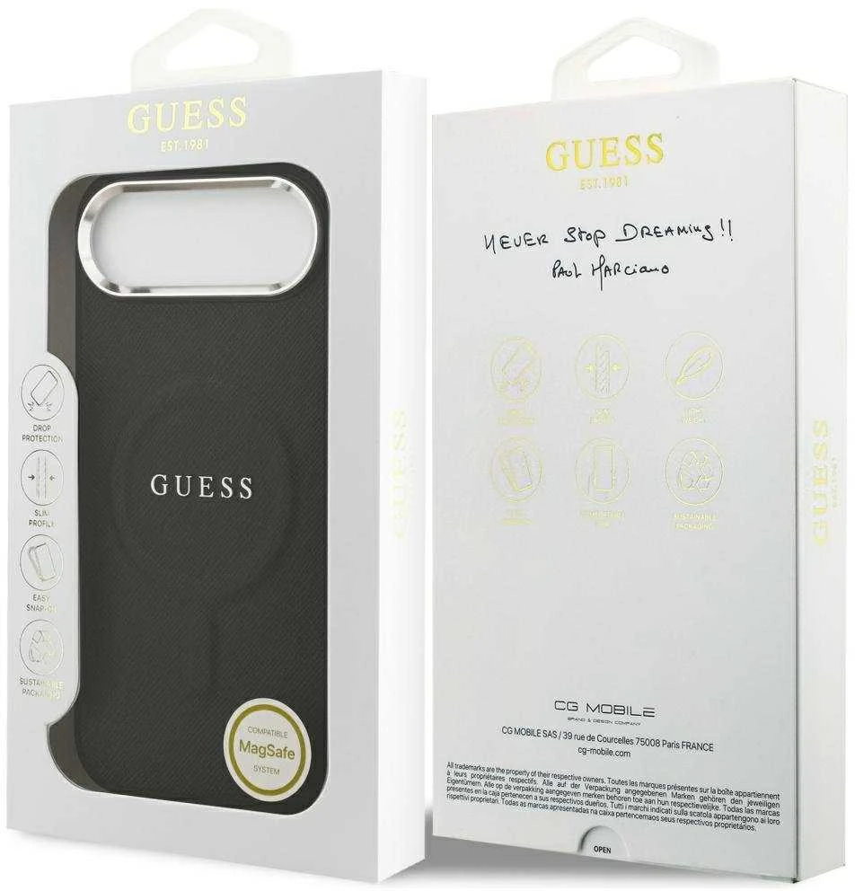 Guess PU Saffiano MagSafe dėklas skirtas Apple iPhone Air juodos spalvos
