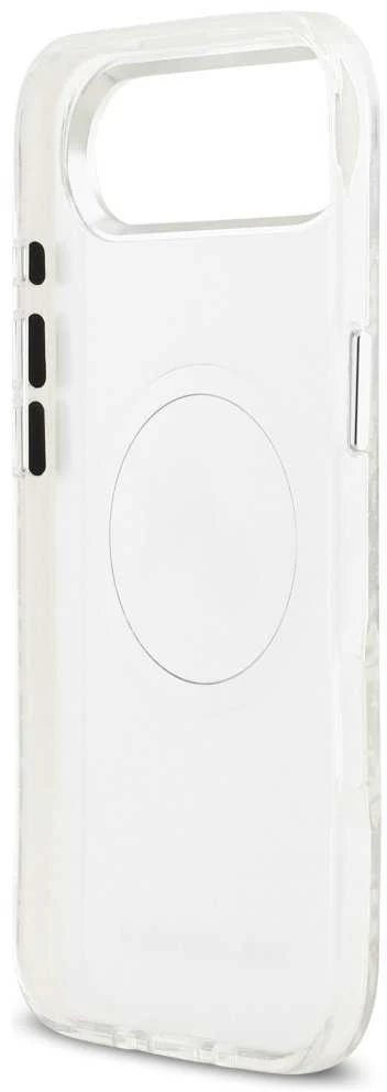 „Karl Lagerfeld IML“ blizgučiais ir „Karl&Choupette“ galvų logotipu pažymėtas „MagSafe“ dėklas, skirtas „iPhone Air“ – pilkas