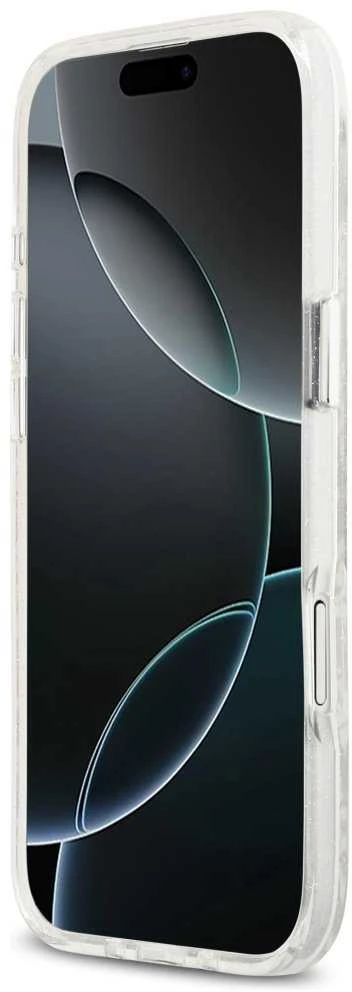 „Karl Lagerfeld IML“ blizgučiais ir „Karl&Choupette“ galvų logotipu pažymėtas „MagSafe“ dėklas, skirtas „iPhone Air“ – pilkas