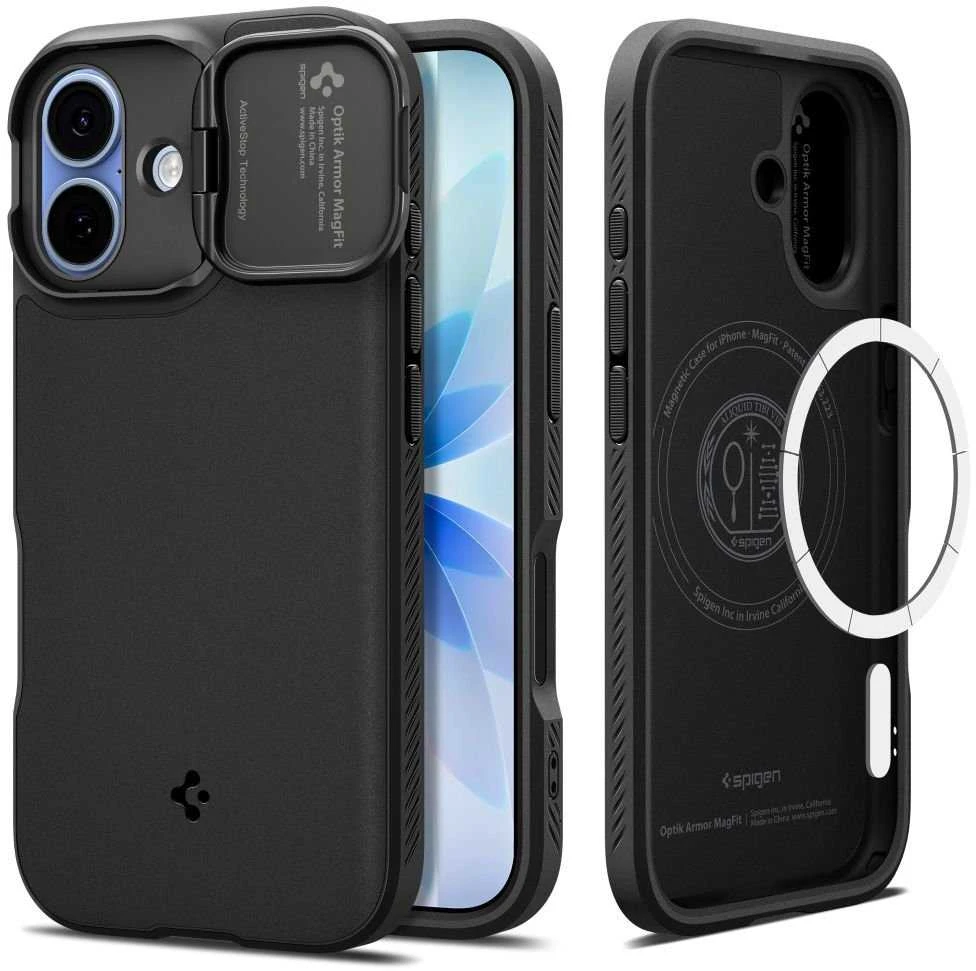 Spigen Optik Armor Mag MagSafe dėklas Apple iPhone 17 juodos spalvos