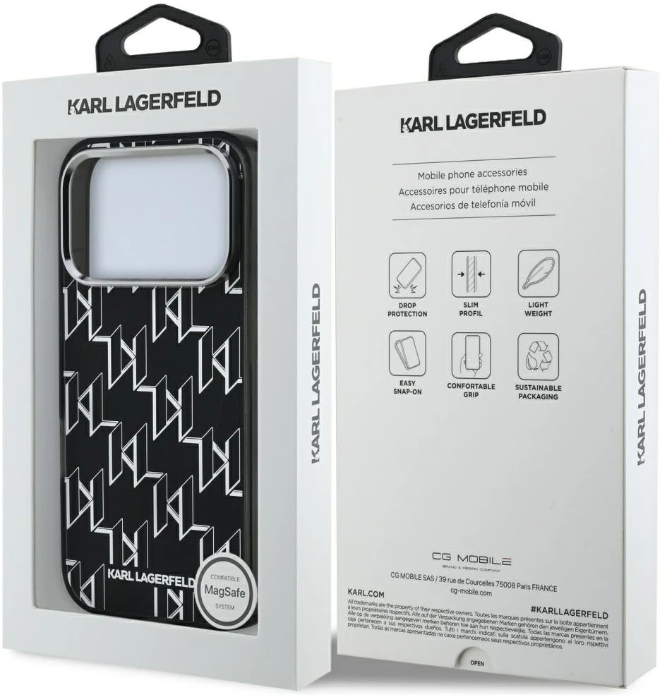 Karl Lagerfeld IML KL Monogram MagSafe dėklas skirtas Apple iPhone 17 Pro juodos spalvos