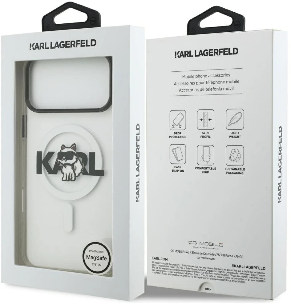 Karl Lagerfeld IML Choupette Sketch Logo MagSafe dėklas skirtas Apple iPhone 17 Pro Clear