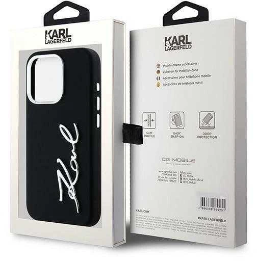 Dėklas Karl Lagerfeld Silicone Metal Script Logo iPhone 15 Pro Max Case - Juodas