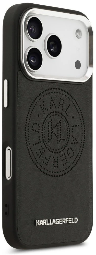 Karl Lagerfeld Point & Metal Logo MagSafe dėklas skirtas Apple iPhone 17 Pro juodos spalvos