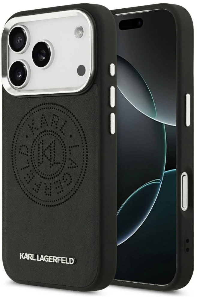 Karl Lagerfeld Point & Metal Logo MagSafe dėklas skirtas Apple iPhone 17 Pro juodos spalvos