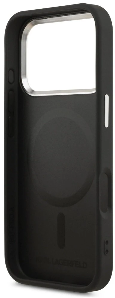 Karl Lagerfeld Point & Metal Logo MagSafe dėklas skirtas Apple iPhone 17 Pro juodos spalvos