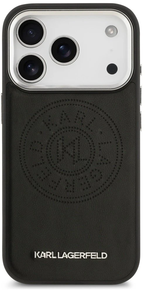 Karl Lagerfeld Point & Metal Logo MagSafe dėklas skirtas Apple iPhone 17 Pro juodos spalvos