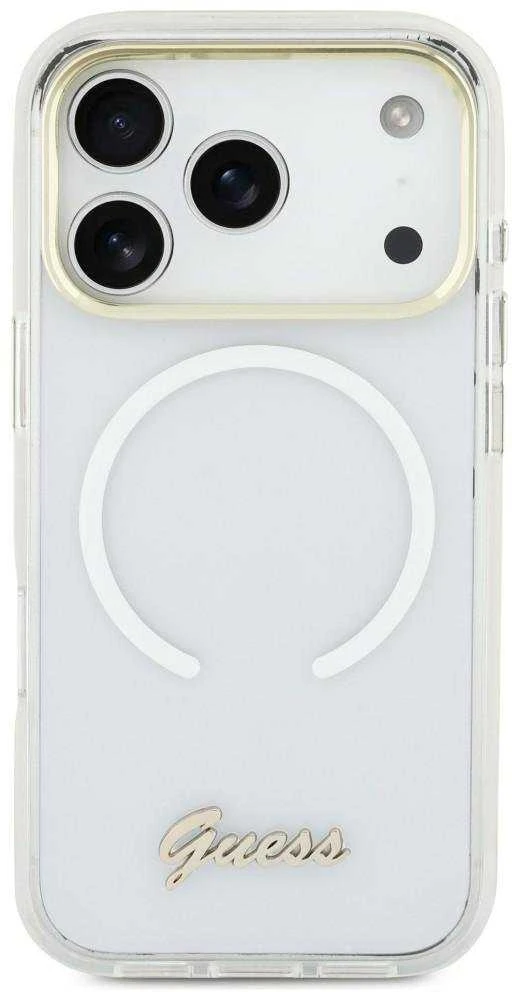 „Guess IML Gradient Script“ metalinis „MagSafe“ dėklas, skirtas „iPhone 17“ – Baltas