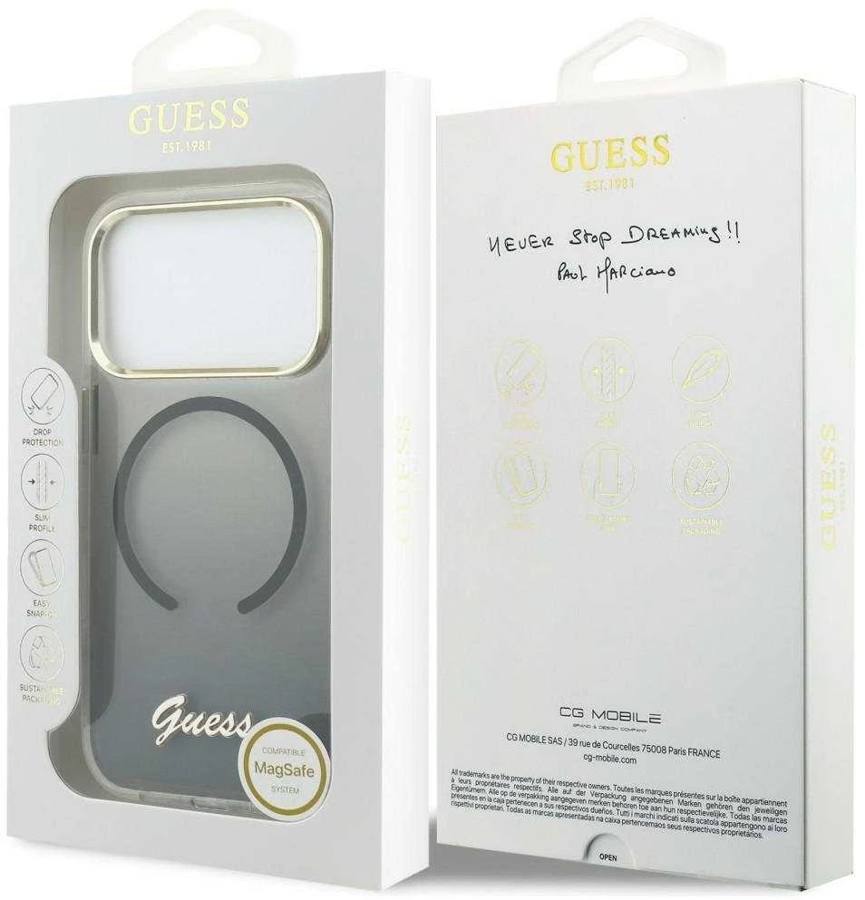 „Guess IML Gradient Script“ metalinis „MagSafe“ dėklas, skirtas „iPhone 17 Pro Max“ – Juodas