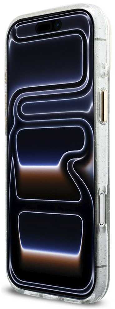 Guess IML Glitter Script Strap MagSafe dėklas skirtas iPhone 17 Pro Max Transparent
